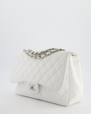 *SUPER FIRE PRICE* Chanel White Jumbo Classic Single Flap Bag in Caviar Leather with Silver Hardware