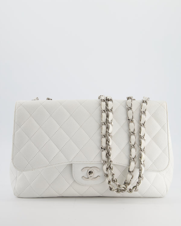 *SUPER FIRE PRICE* Chanel White Jumbo Classic Single Flap Bag in Caviar Leather with Silver Hardware