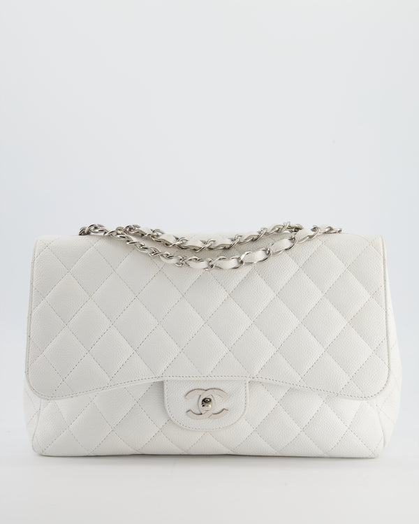 *SUPER FIRE PRICE* Chanel White Jumbo Classic Single Flap Bag in Caviar Leather with Silver Hardware