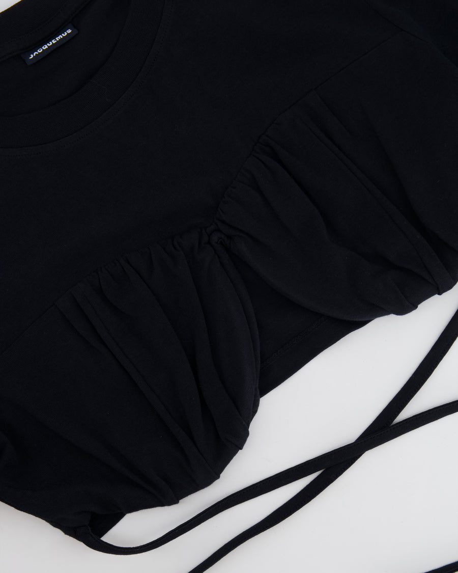 Jacquemus Black Cropped Le T-Shirt Baci with Strings Detail Size M (UK 10)