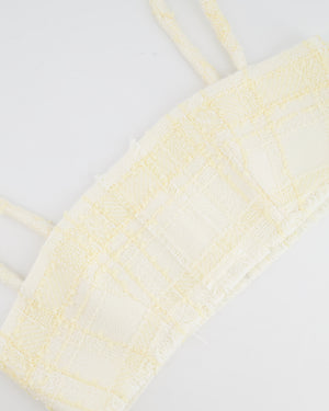 Alexis Cream and Butter Yellow Tweed Cropped Top with Fringe Trim Detail Size M (UK 10)