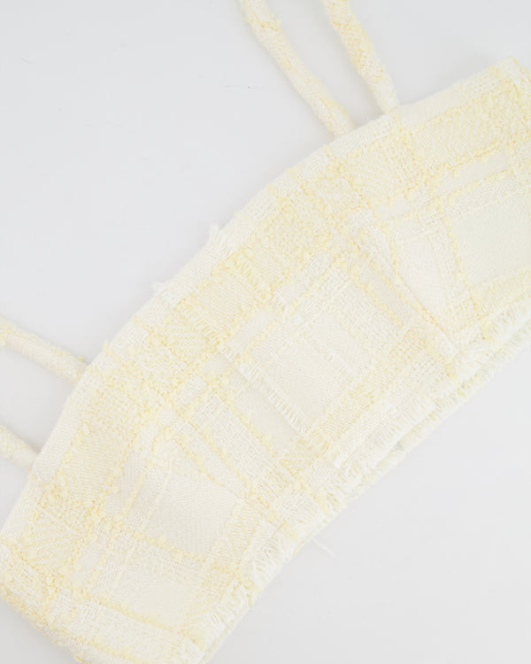 Alexis Cream and Butter Yellow Tweed Cropped Top with Fringe Trim Detail Size M (UK 10)