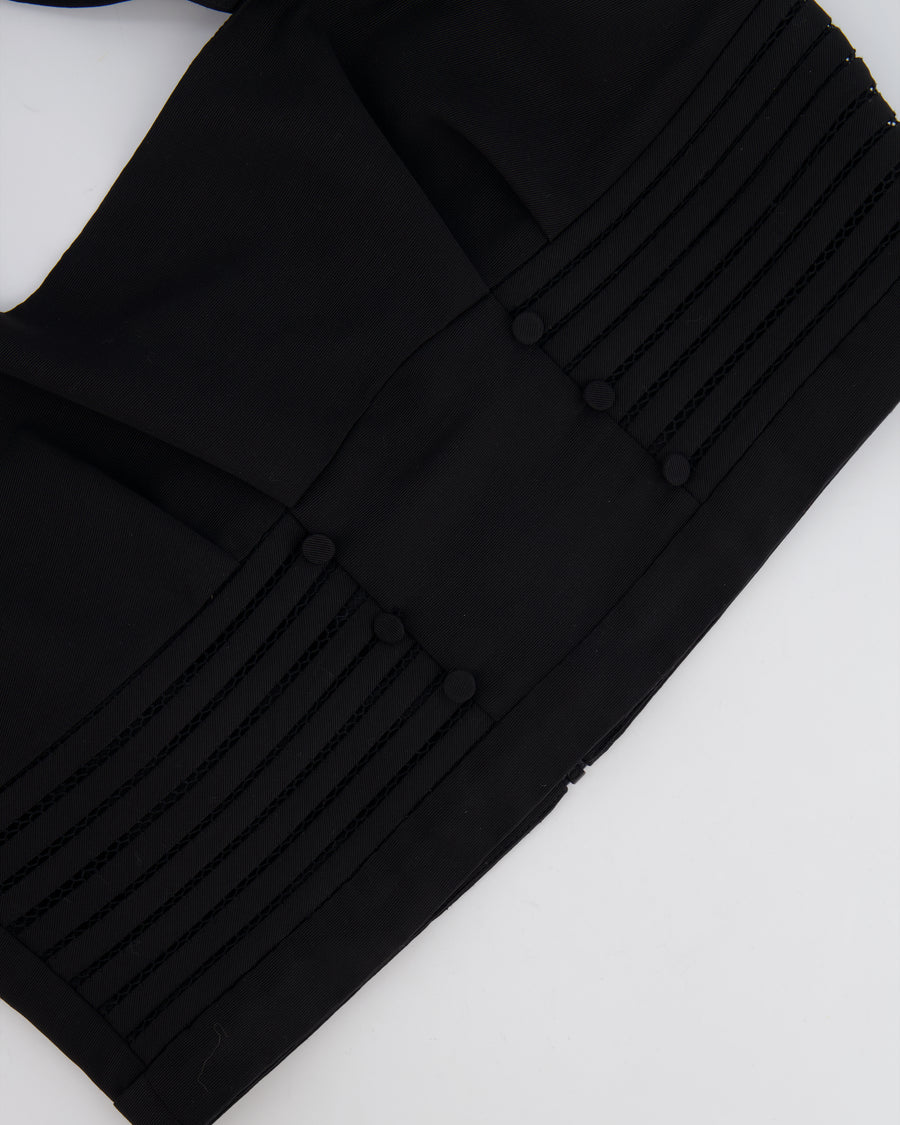 Self Portrait Black Ottoman Square Neck Cropped Top with Puff Sleeves and Open Back Detail Size UK 14 RRP £215