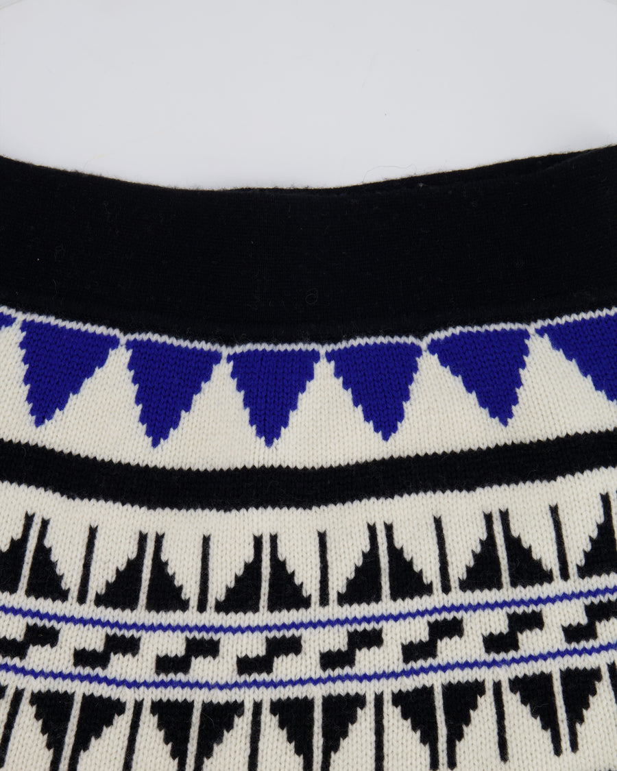 Polo Ralph Lauren White, Blue, and Black Wool and Cashmere Intarsia Knit Midi Skirt Size L (UK 12) RRP 495£