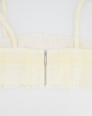 Alexis Cream and Butter Yellow Tweed Cropped Top with Fringe Trim Detail Size M (UK 10)