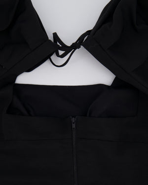 Self Portrait Black Ottoman Square Neck Cropped Top with Puff Sleeves and Open Back Detail Size UK 14 RRP £215