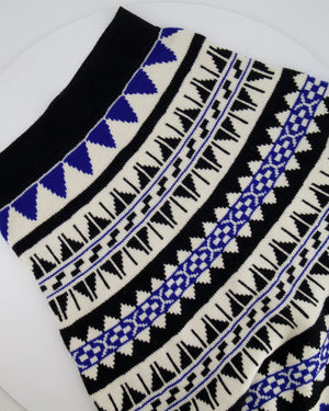 Polo Ralph Lauren White, Blue, and Black Wool and Cashmere Intarsia Knit Midi Skirt Size L (UK 12) RRP 495£