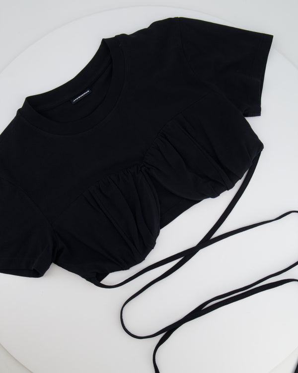 Jacquemus Black Cropped Le T-Shirt Baci with Strings Detail Size M (UK 10)