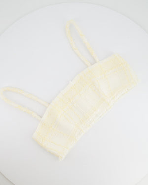 Alexis Cream and Butter Yellow Tweed Cropped Top with Fringe Trim Detail Size M (UK 10)