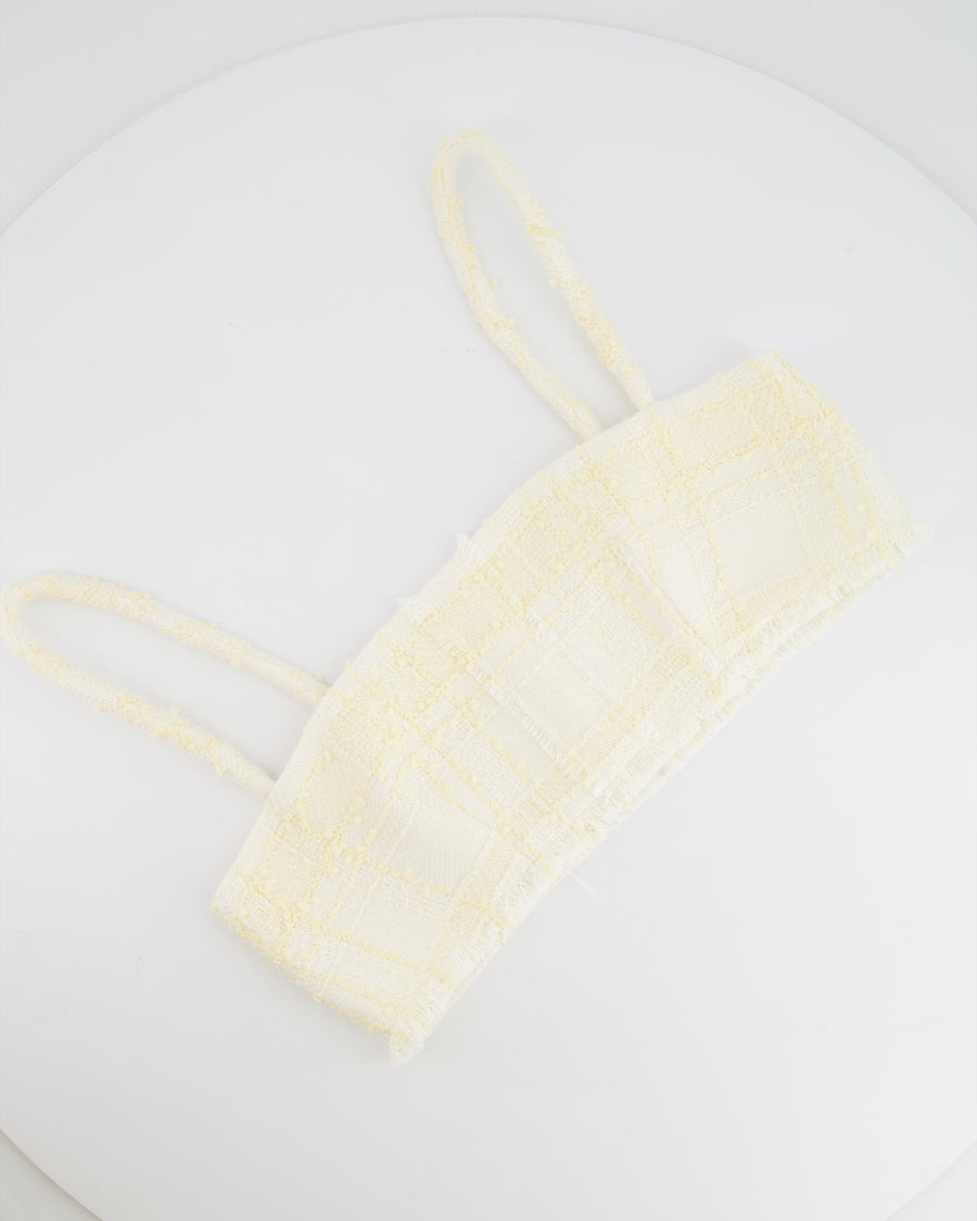 Alexis Cream and Butter Yellow Tweed Cropped Top with Fringe Trim Detail Size M (UK 10)