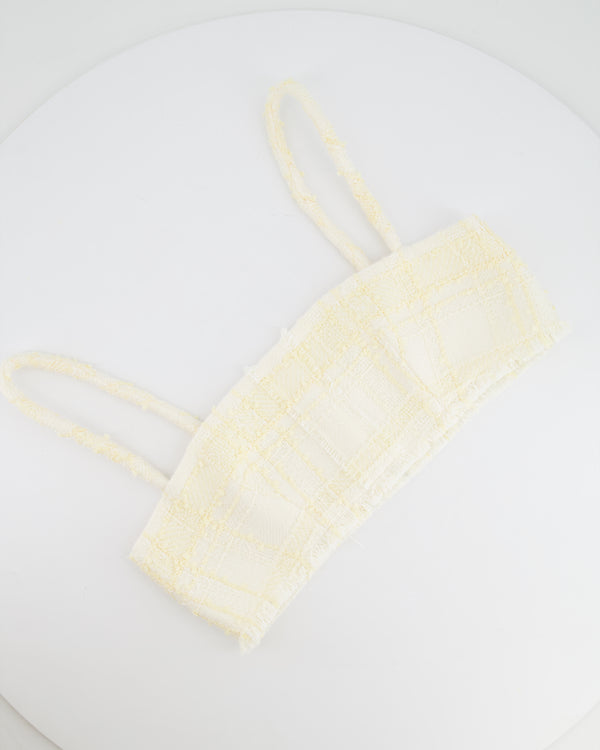 Alexis Cream and Butter Yellow Tweed Cropped Top with Fringe Trim Detail Size M (UK 10)