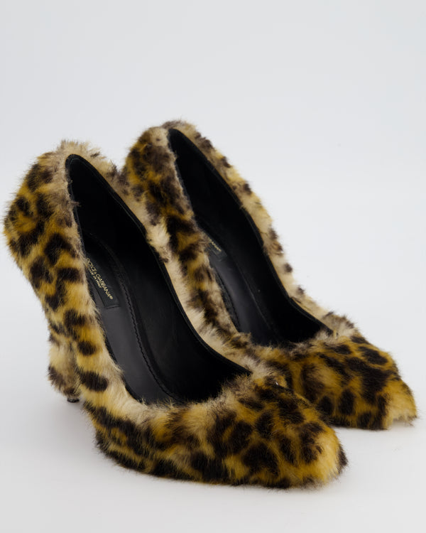 Dolce & Gabbana Brown Fur Leopard Print Heels Size EU 39