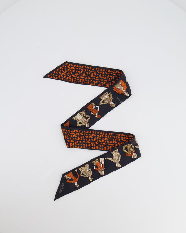 Hermès Silk H Orange and Black Printemps Ete 69 Automne Hiver 70 Twilly Scarf