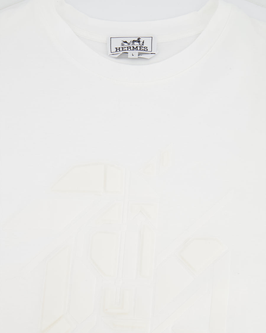 Hermès Menswear White T-Shirt with Abstract Textured Print Detail Size L