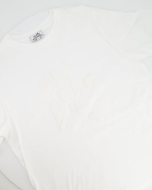 Hermès Menswear White T-Shirt with Abstract Textured Print Detail Size L
