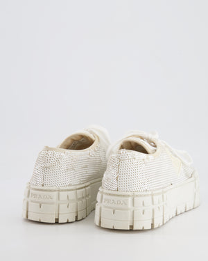 Prada White Sequin Sneakers with Rubber Logo Detail Size EU 39.5