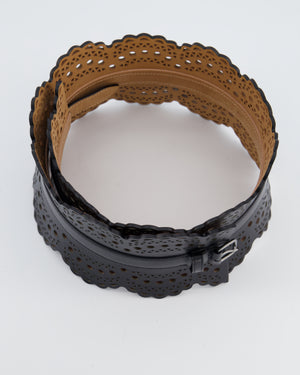 Alaia Black Leather Laser-Cut Openwork Bustier Waist Belt Size 80cm RRP £930