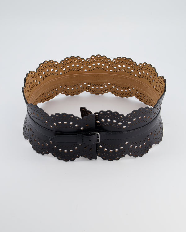 Alaia Black Leather Laser-Cut Openwork Bustier Waist Belt Size 80cm RRP £930