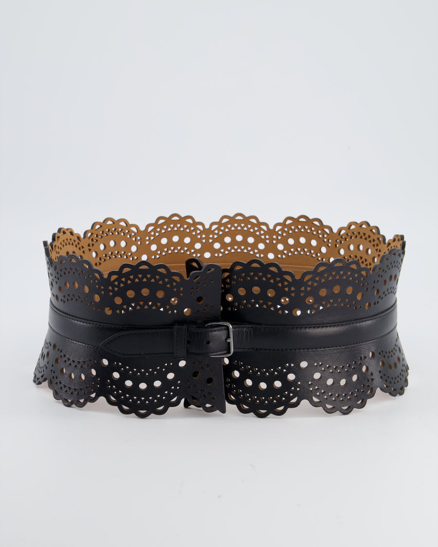 Alaia Black Leather Laser-Cut Openwork Bustier Waist Belt Size 80cm RRP £930