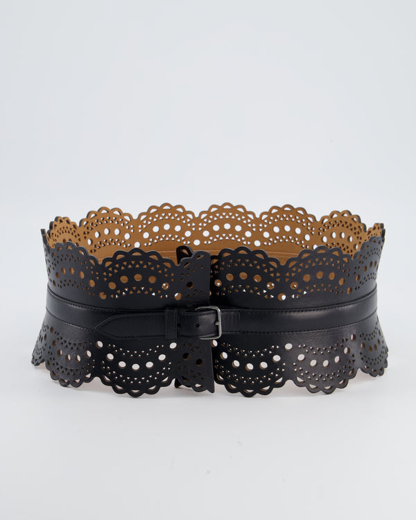 Alaia Black Leather Laser-Cut Openwork Bustier Waist Belt Size 80cm RRP £930