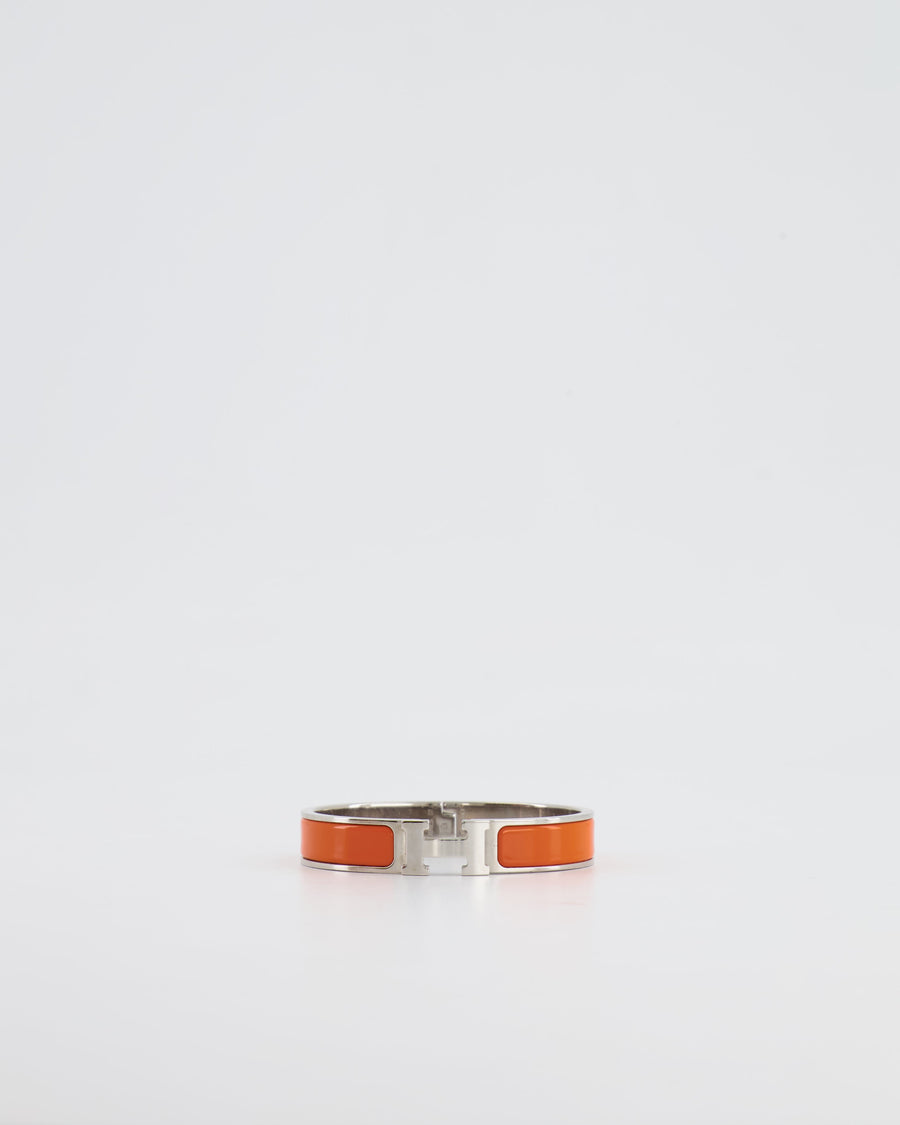 Hermès Clic H Bracelet in Orange Enamel with Palladium Hardware Size 0 RRP £590