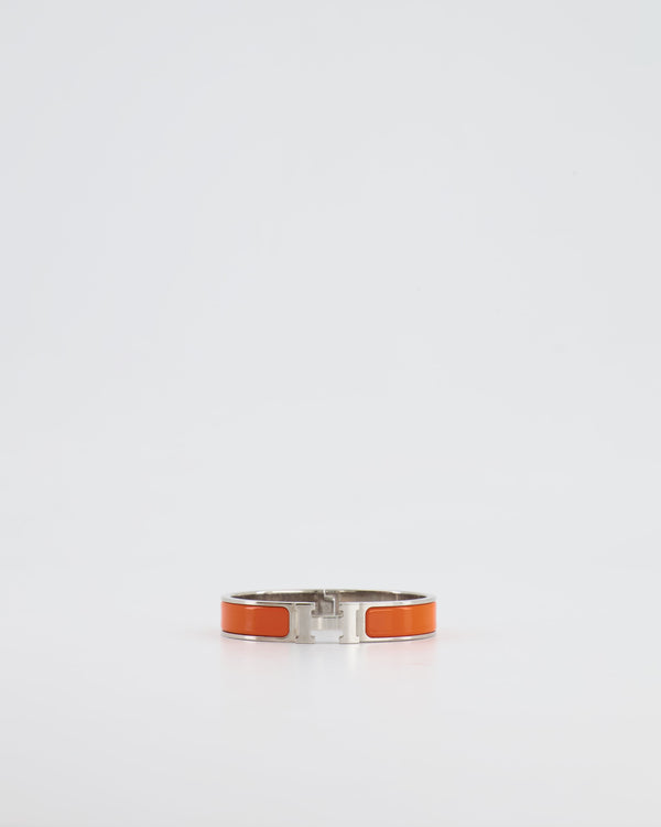 Hermès Clic H Bracelet in Orange Enamel with Palladium Hardware Size 0 RRP £590