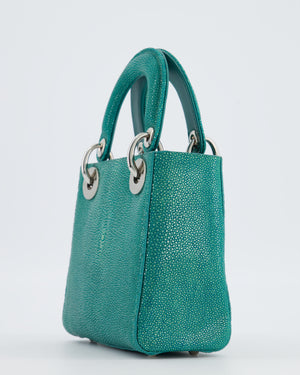 Christian Dior Mini Lady Dior Bag in Teal Sting Ray Leather with Silver Hardware