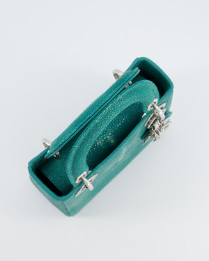 Christian Dior Mini Lady Dior Bag in Teal Sting Ray Leather with Silver Hardware