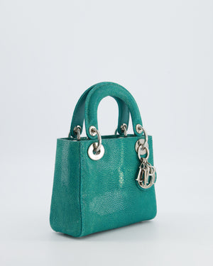 Christian Dior Mini Lady Dior Bag in Teal Sting Ray Leather with Silver Hardware