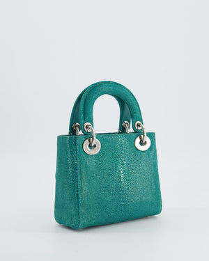 Christian Dior Mini Lady Dior Bag in Teal Sting Ray Leather with Silver Hardware