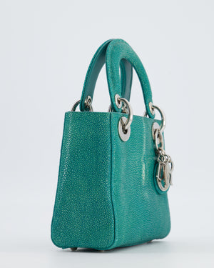Christian Dior Mini Lady Dior Bag in Teal Sting Ray Leather with Silver Hardware