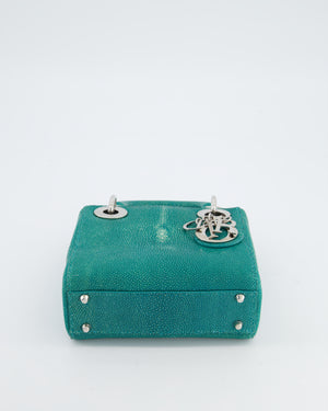 Christian Dior Mini Lady Dior Bag in Teal Sting Ray Leather with Silver Hardware