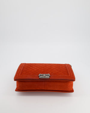Chanel Large Red Boy Bag in Nubuck Leather with Ruthenium Hardware