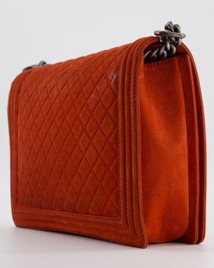 Chanel Large Red Boy Bag in Nubuck Leather with Ruthenium Hardware