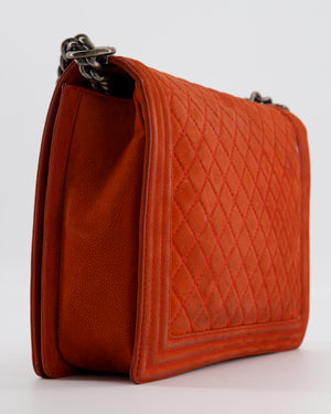 Chanel Large Red Boy Bag in Nubuck Leather with Ruthenium Hardware