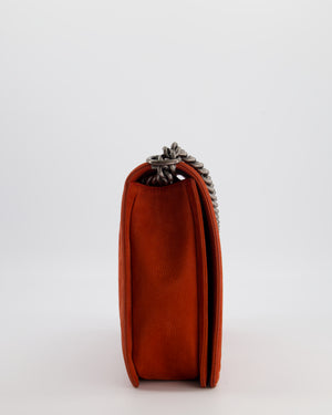 Chanel Large Red Boy Bag in Nubuck Leather with Ruthenium Hardware