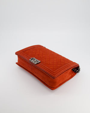 Chanel Large Red Boy Bag in Nubuck Leather with Ruthenium Hardware