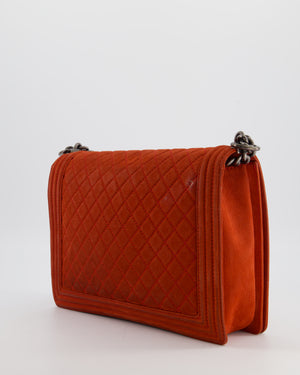 Chanel Large Red Boy Bag in Nubuck Leather with Ruthenium Hardware