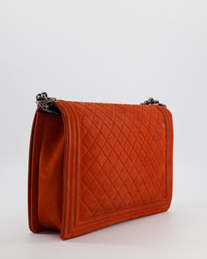 Chanel Large Red Boy Bag in Nubuck Leather with Ruthenium Hardware