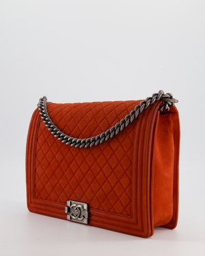 Chanel Large Red Boy Bag in Nubuck Leather with Ruthenium Hardware