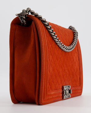 Chanel Large Red Boy Bag in Nubuck Leather with Ruthenium Hardware
