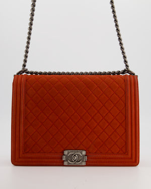 Chanel Large Red Boy Bag in Nubuck Leather with Ruthenium Hardware