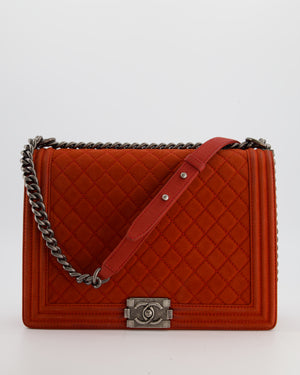 Chanel Large Red Boy Bag in Nubuck Leather with Ruthenium Hardware