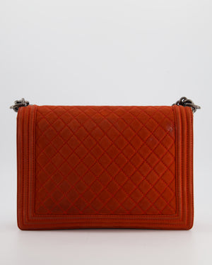 Chanel Large Red Boy Bag in Nubuck Leather with Ruthenium Hardware