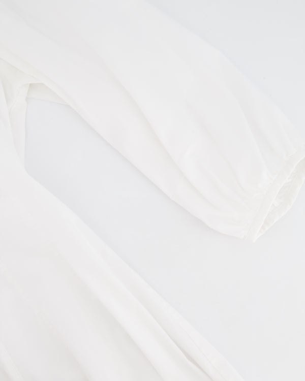 Staud White Midi Dress with Square Neckline Detail and Puff Sleeves Size US 8 (UK 12)