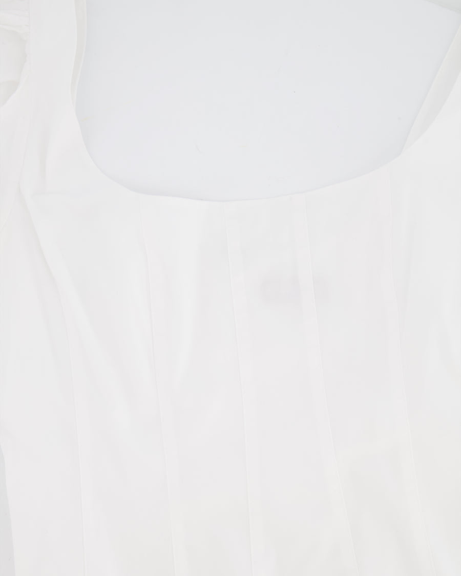 Staud White Midi Dress with Square Neckline Detail and Puff Sleeves Size US 8 (UK 12)
