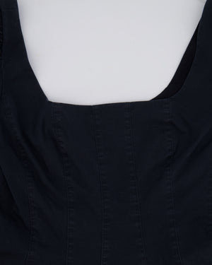 Staud Black Midi Dress with Square Neckline Detail and Puff Sleeves Size US 8 (UK 12)