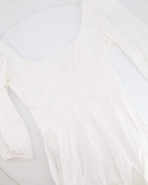 Staud White Midi Dress with Square Neckline Detail and Puff Sleeves Size US 8 (UK 12)