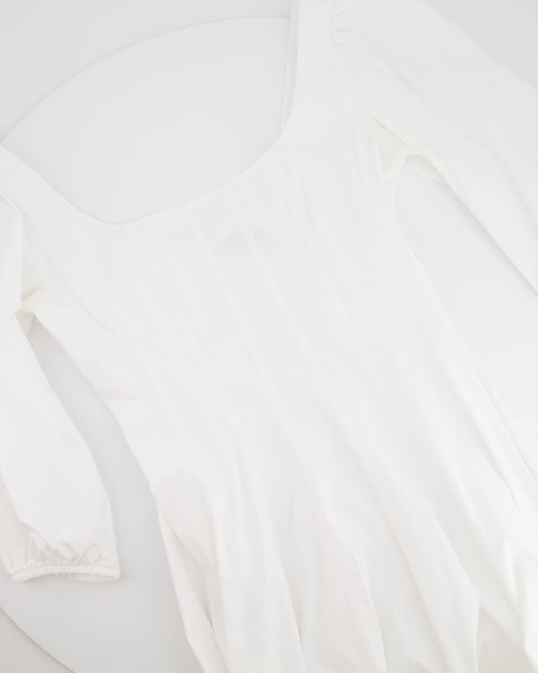 Staud White Midi Dress with Square Neckline Detail and Puff Sleeves Size US 8 (UK 12)