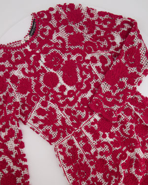 Dolce & Gabbana Red and White Crochet Long Sleeved Mini Dress Size IT 42 (UK 10)